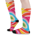 Rainbow Swirl Candy Print Long Socks