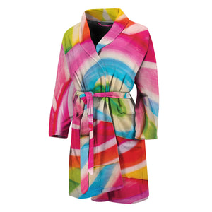 Rainbow Swirl Candy Print Men's Bathrobe