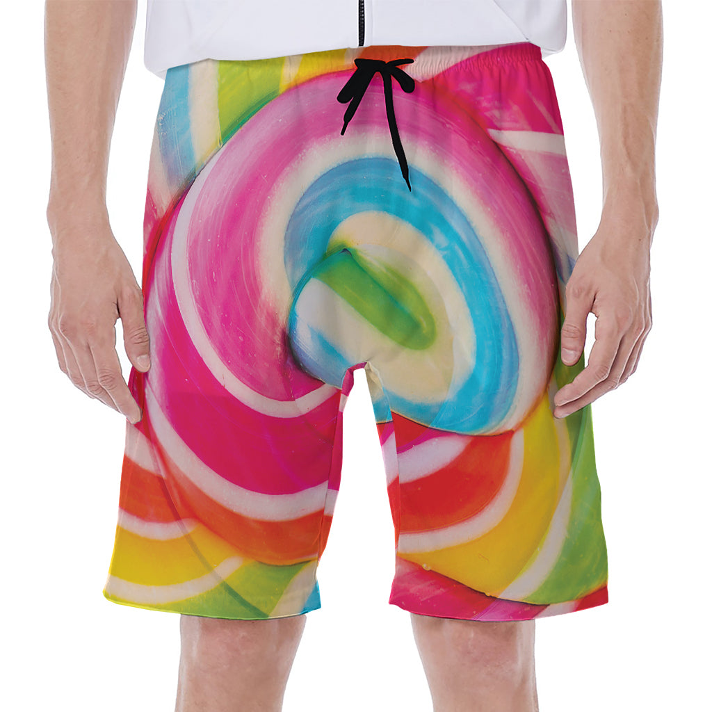 Rainbow Swirl Candy Print Men's Beach Shorts