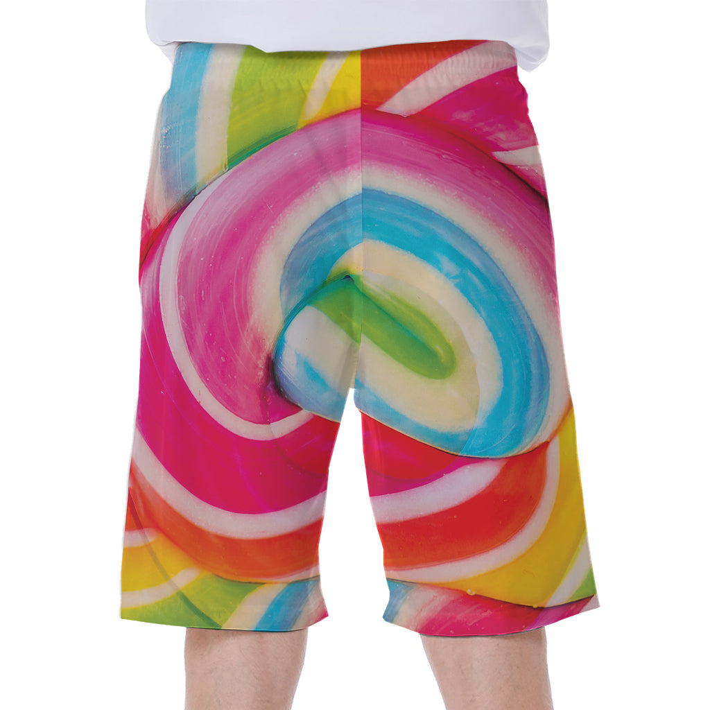 Rainbow Swirl Candy Print Men's Beach Shorts