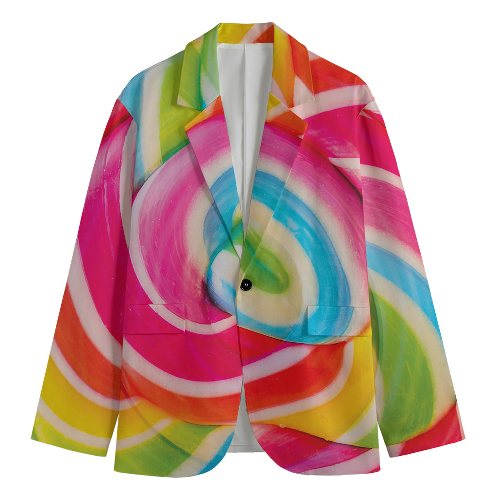 Rainbow Swirl Candy Print Men's Blazer