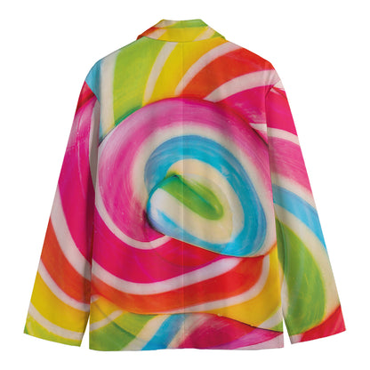 Rainbow Swirl Candy Print Men's Blazer