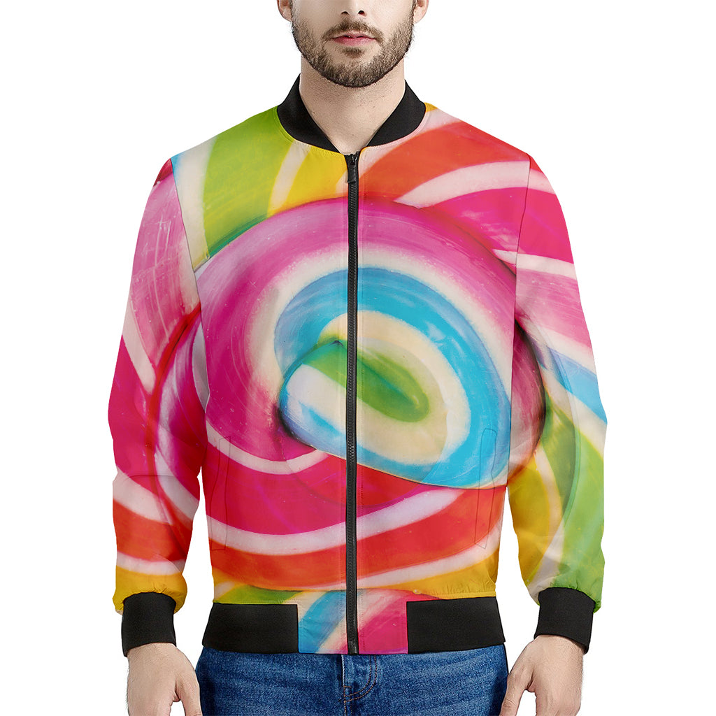 Rainbow Swirl Candy Print Men's Bomber Jacket