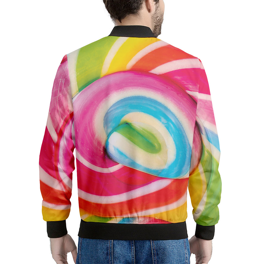 Rainbow Swirl Candy Print Men's Bomber Jacket