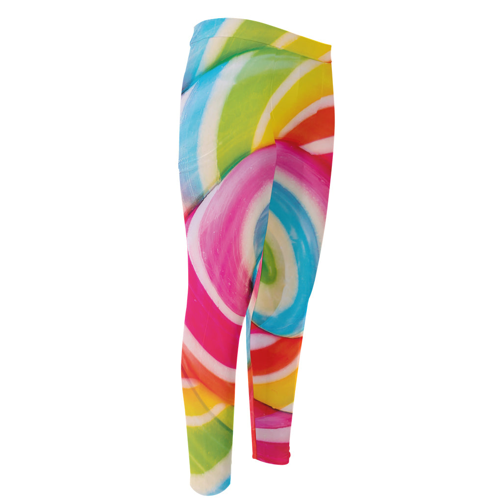 Rainbow Swirl Candy Print Men's Compression Pants