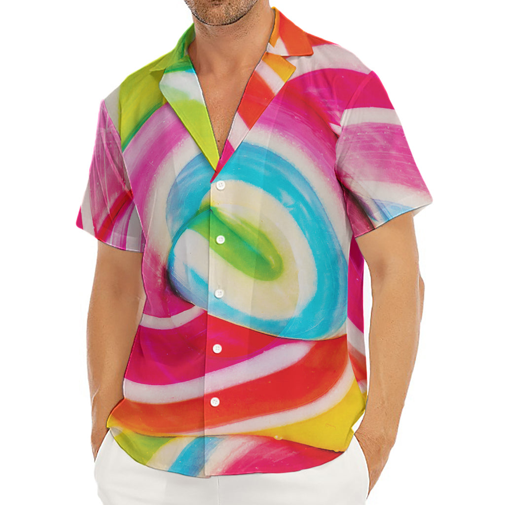 Rainbow Swirl Candy Print Men's Deep V-Neck Shirt