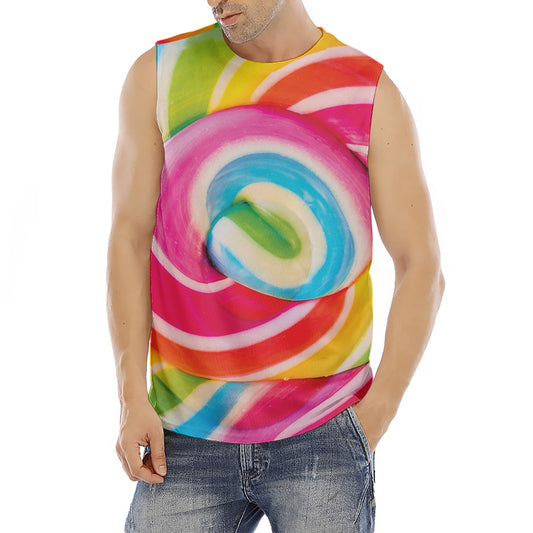 Rainbow Swirl Candy Print Men's Fitness Tank Top