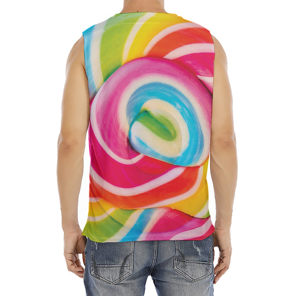 Rainbow Swirl Candy Print Men's Fitness Tank Top