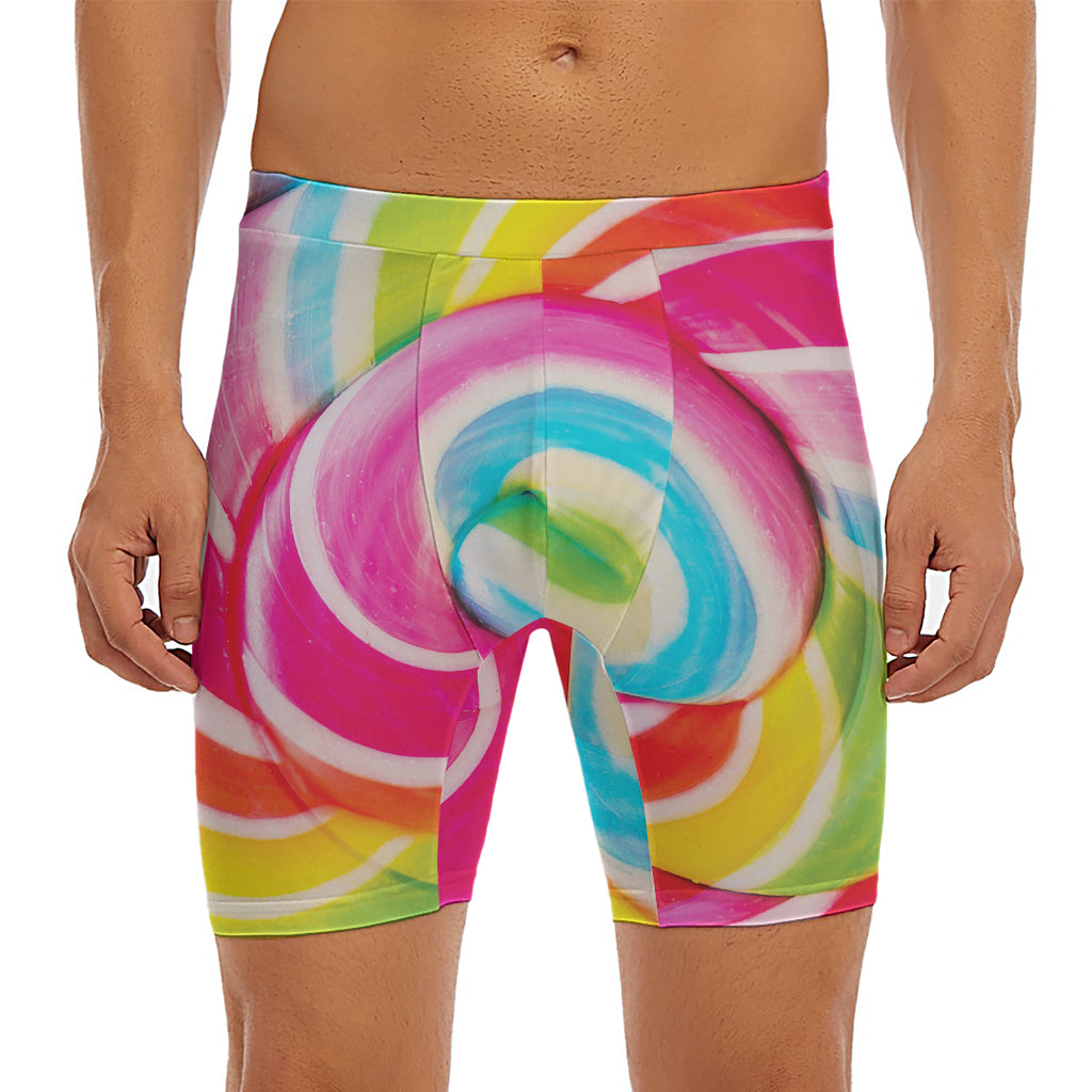 Rainbow Swirl Candy Print Men's Long Boxer Briefs