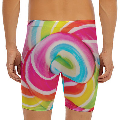 Rainbow Swirl Candy Print Men's Long Boxer Briefs