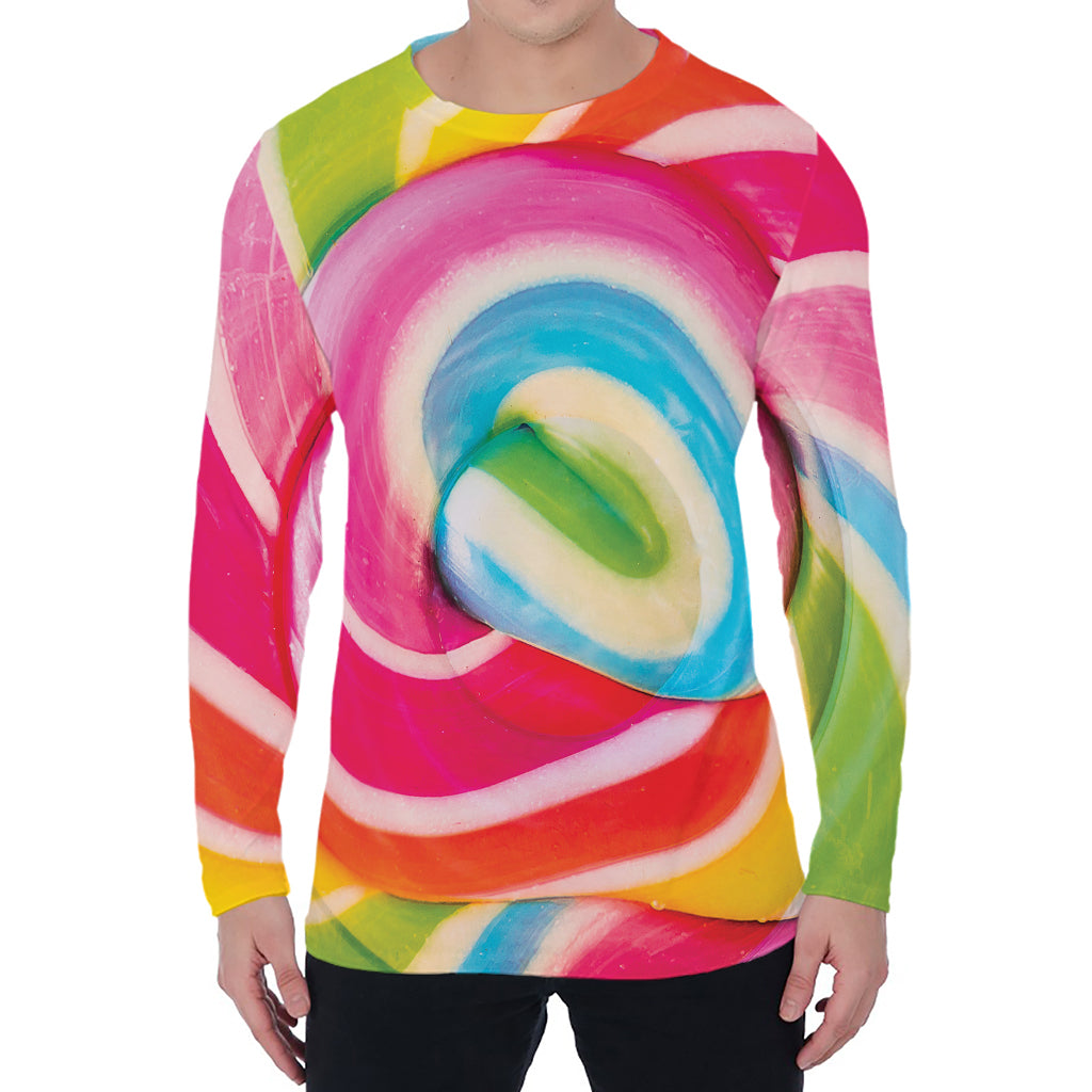Rainbow Swirl Candy Print Men's Long Sleeve T-Shirt