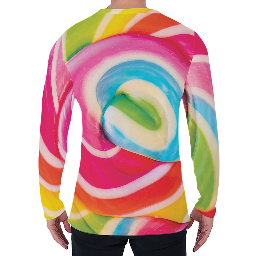 Rainbow Swirl Candy Print Men's Long Sleeve T-Shirt