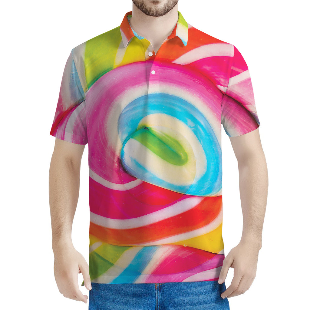 Rainbow Swirl Candy Print Men's Polo Shirt