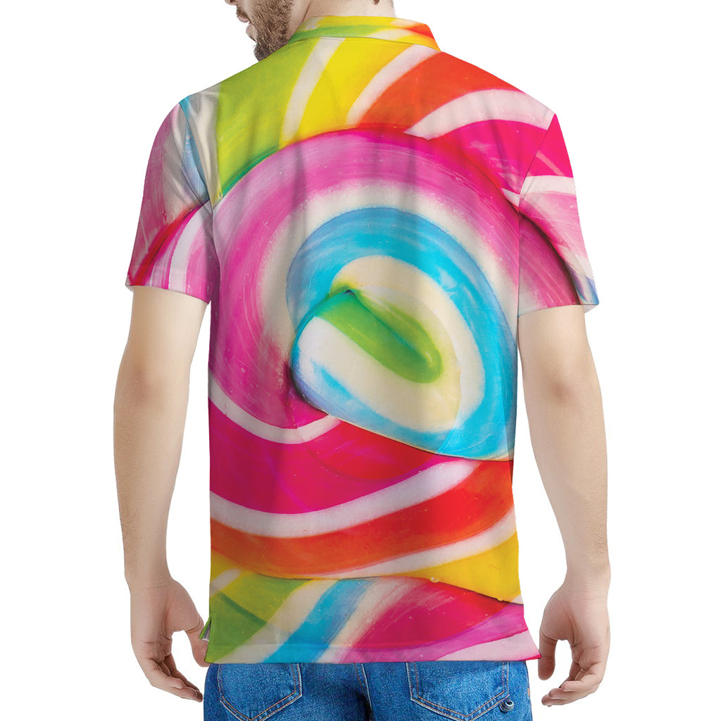 Rainbow Swirl Candy Print Men's Polo Shirt