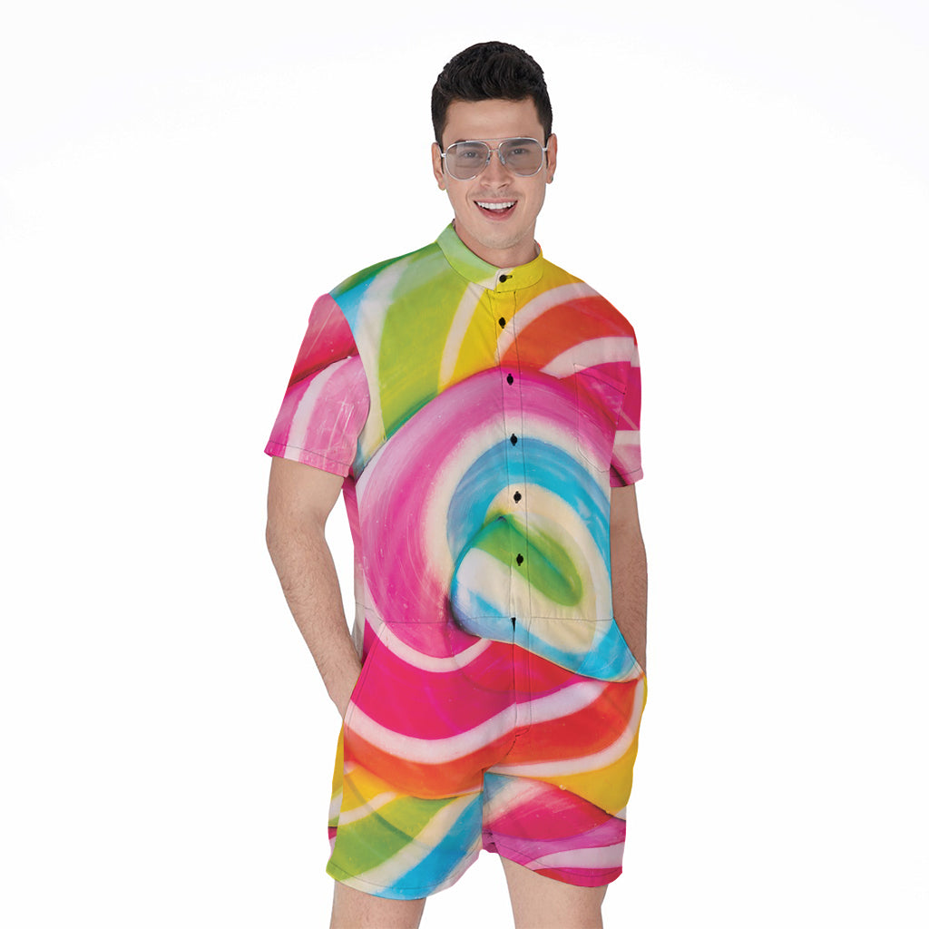 Rainbow Swirl Candy Print Men's Rompers