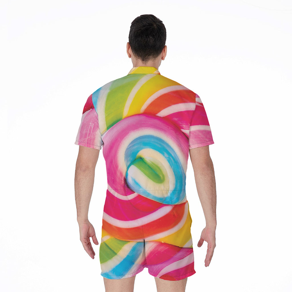 Rainbow Swirl Candy Print Men's Rompers