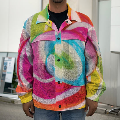 Rainbow Swirl Candy Print Men's Shirt Jacket