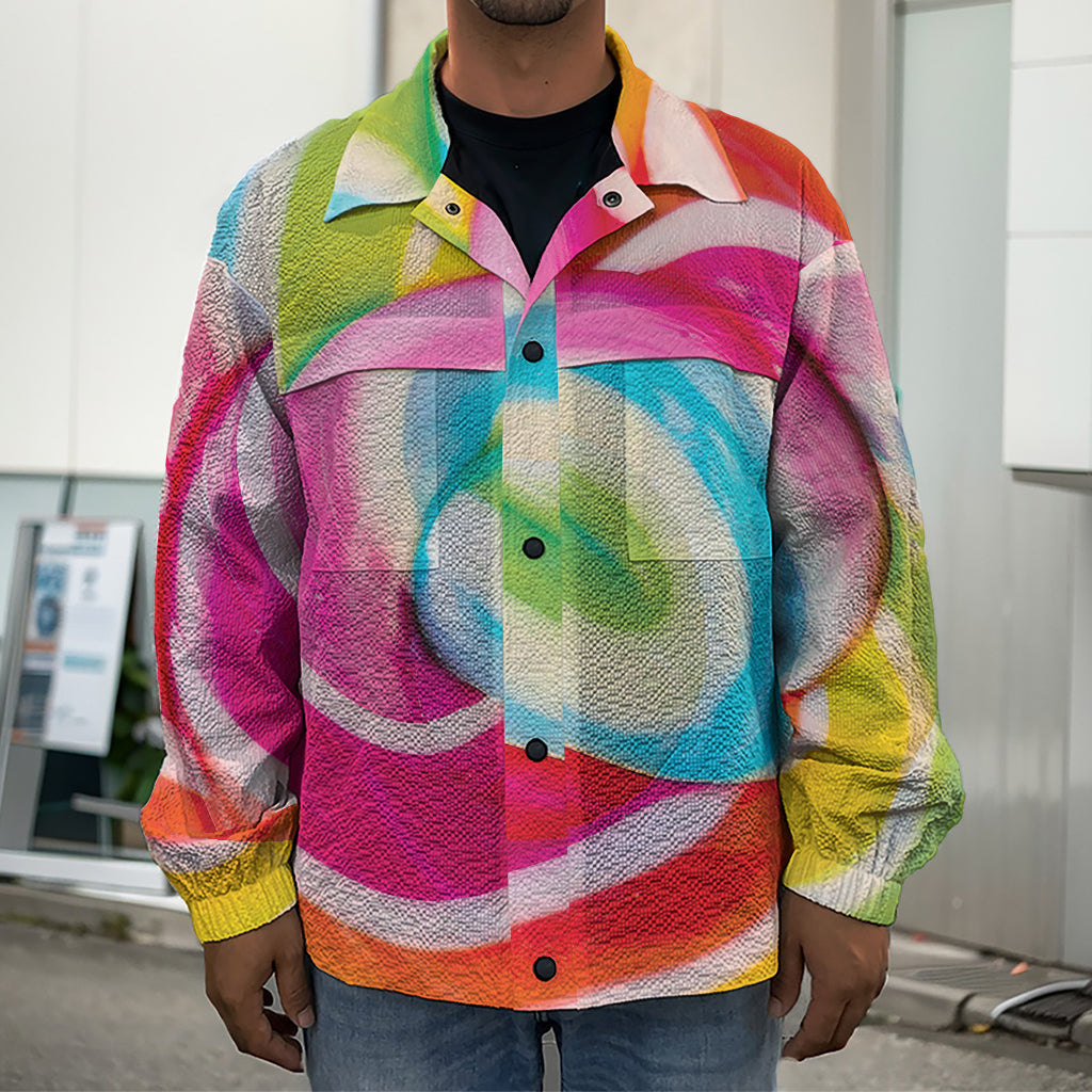 Rainbow Swirl Candy Print Men's Shirt Jacket