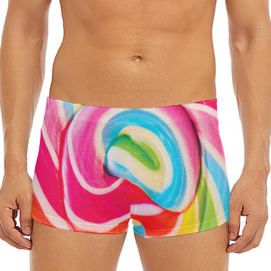Rainbow Swirl Candy Print Men's Short Boxer Briefs
