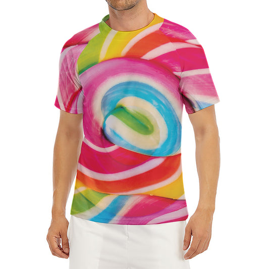 Rainbow Swirl Candy Print Men's Short Sleeve Rash Guard