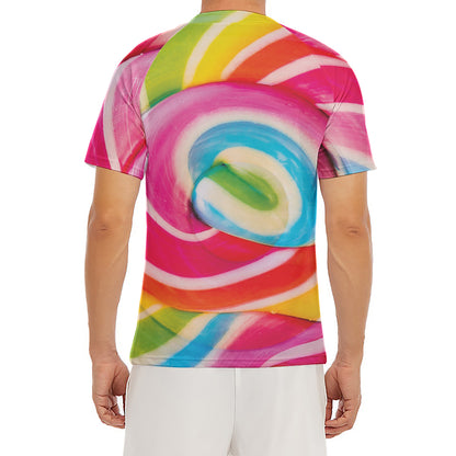 Rainbow Swirl Candy Print Men's Short Sleeve Rash Guard