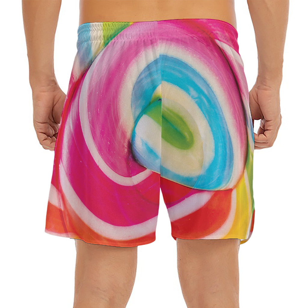 Rainbow Swirl Candy Print Men's Split Running Shorts