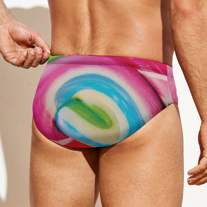 Rainbow Swirl Candy Print Men's Swim Briefs