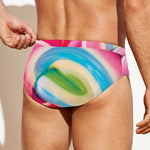Rainbow Swirl Candy Print Men's Swim Briefs