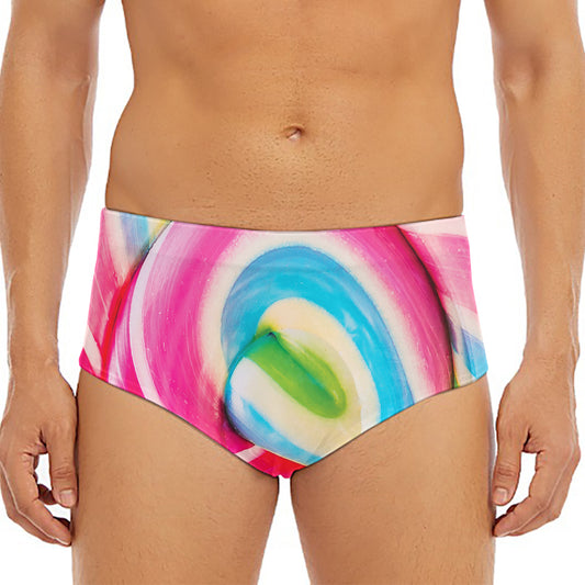 Rainbow Swirl Candy Print Men's Triangle Swim Briefs