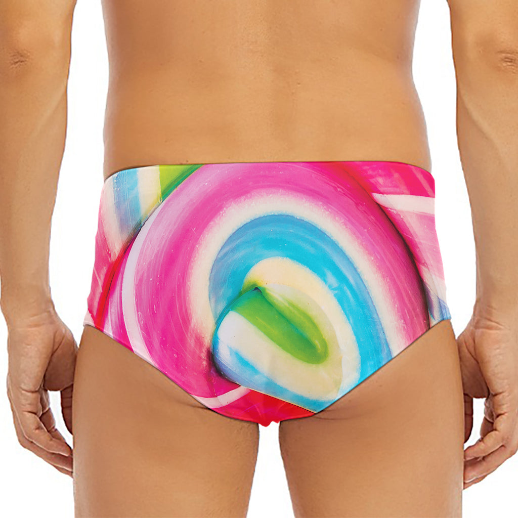 Rainbow Swirl Candy Print Men's Triangle Swim Briefs