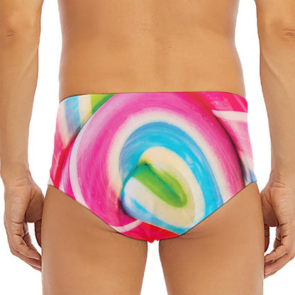 Rainbow Swirl Candy Print Men's Triangle Swim Briefs