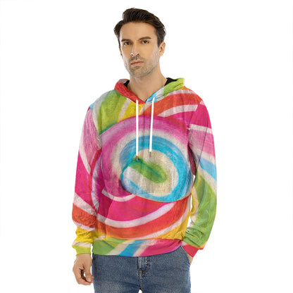 Rainbow Swirl Candy Print Men's Velvet Pullover Hoodie