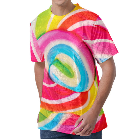Rainbow Swirl Candy Print Men's Velvet T-Shirt