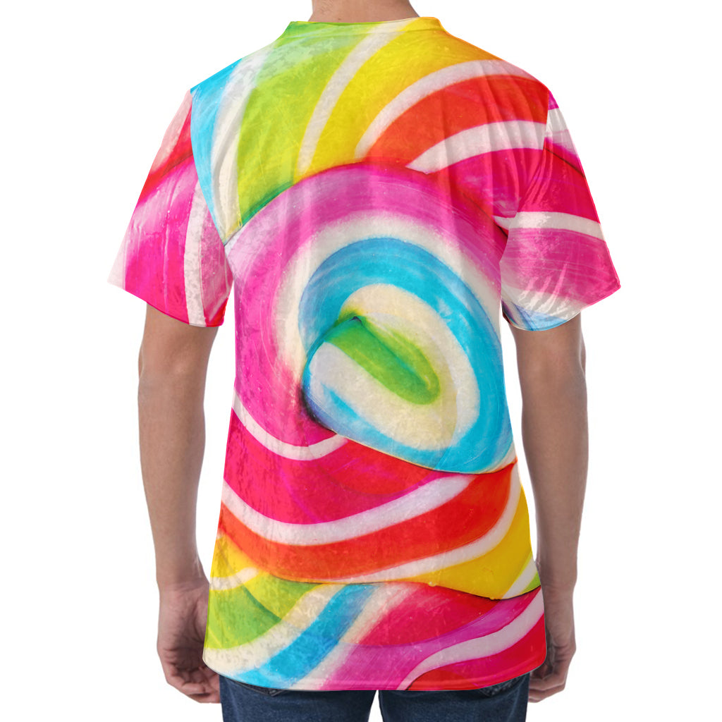 Rainbow Swirl Candy Print Men's Velvet T-Shirt