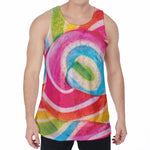 Rainbow Swirl Candy Print Men's Velvet Tank Top