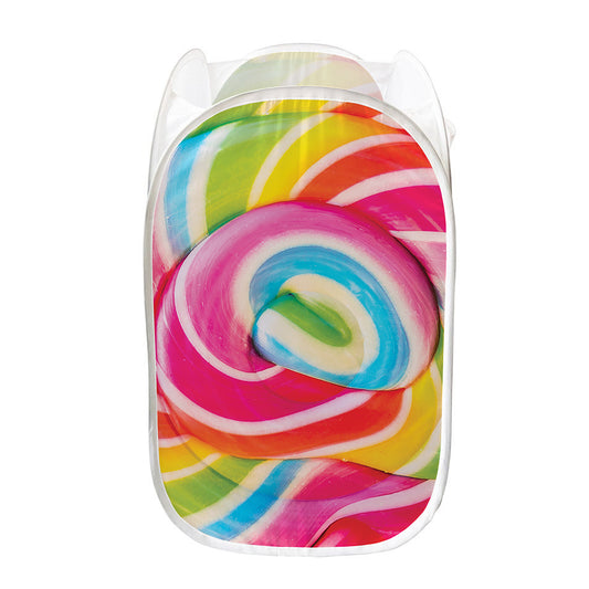Rainbow Swirl Candy Print Mesh Laundry Hamper