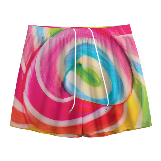 Rainbow Swirl Candy Print Mesh Shorts