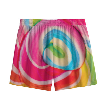 Rainbow Swirl Candy Print Mesh Shorts