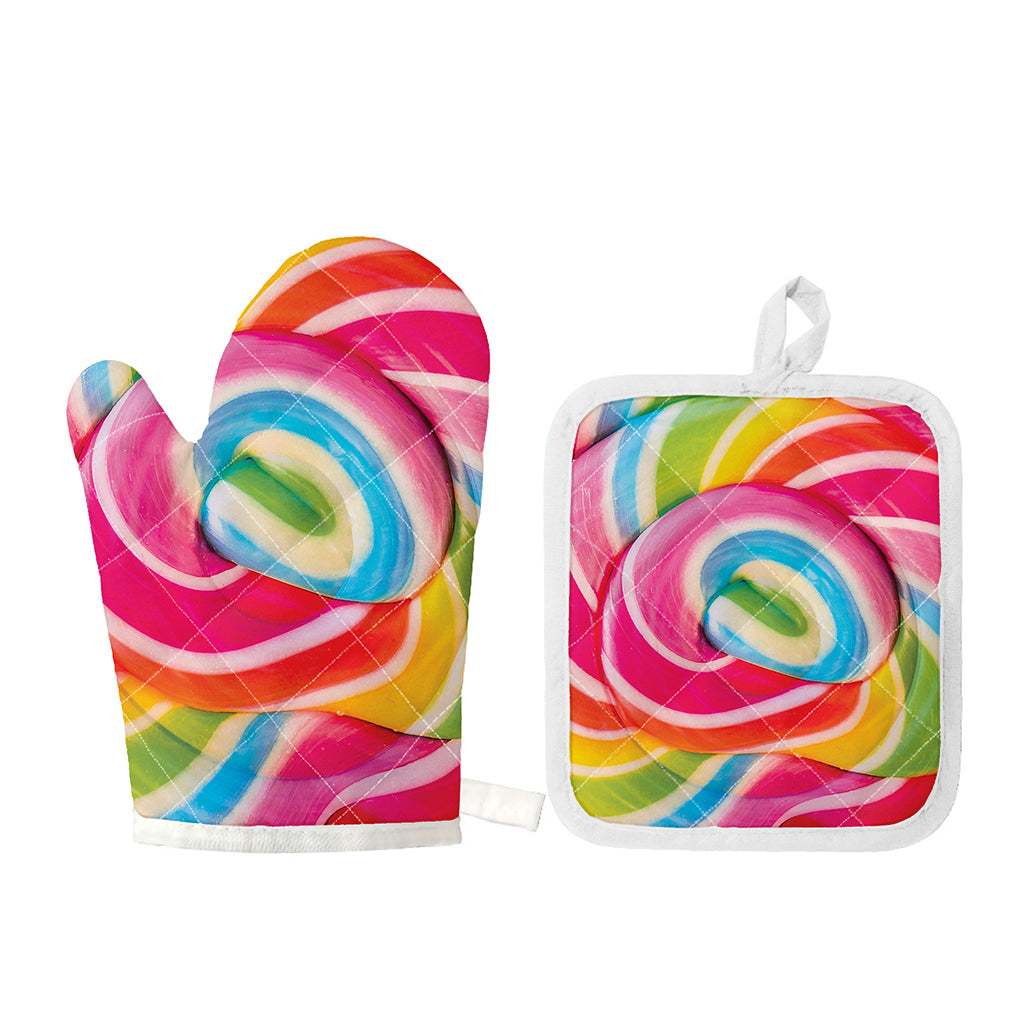 Rainbow Swirl Candy Print Oven Mitt And Pot Holder Set