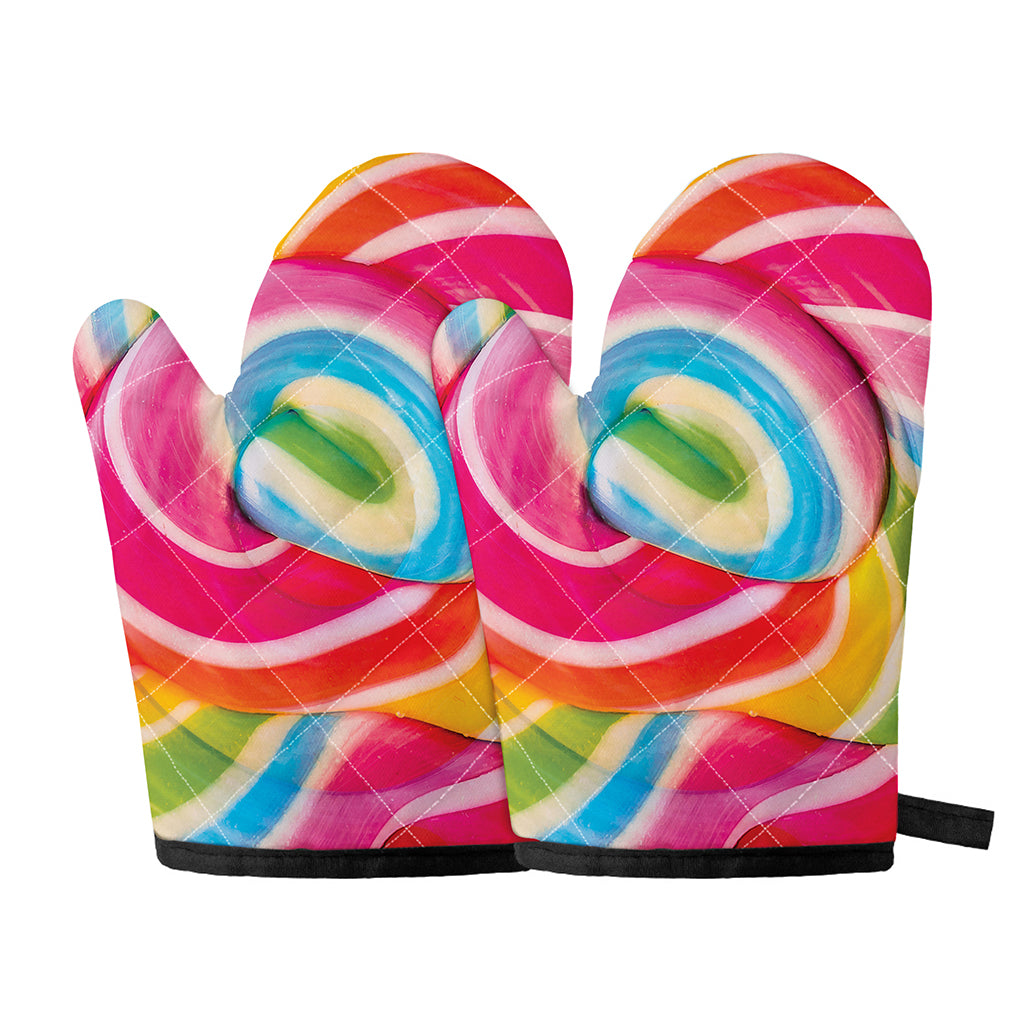 Rainbow Swirl Candy Print Oven Mitts