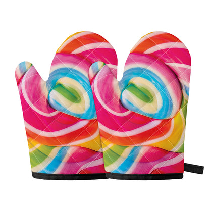 Rainbow Swirl Candy Print Oven Mitts