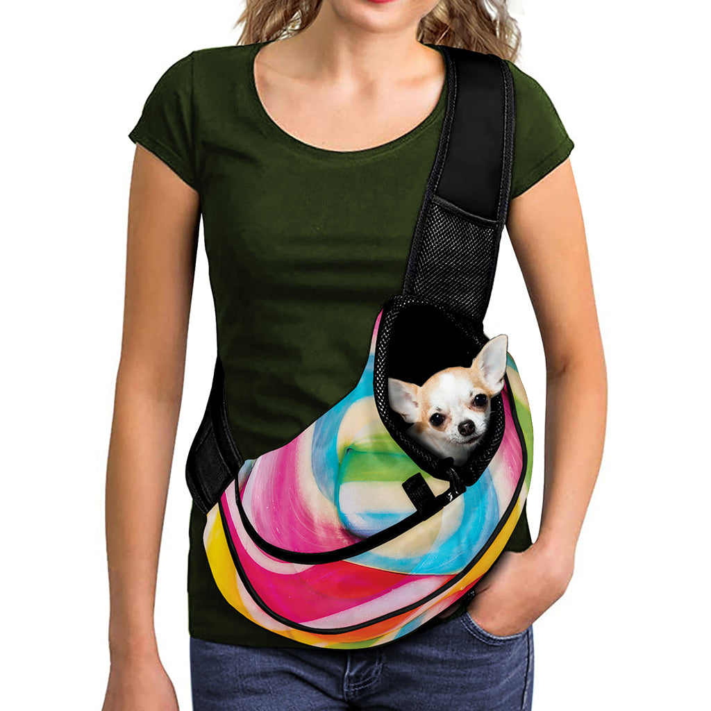 Rainbow Swirl Candy Print Pet Sling Carrier
