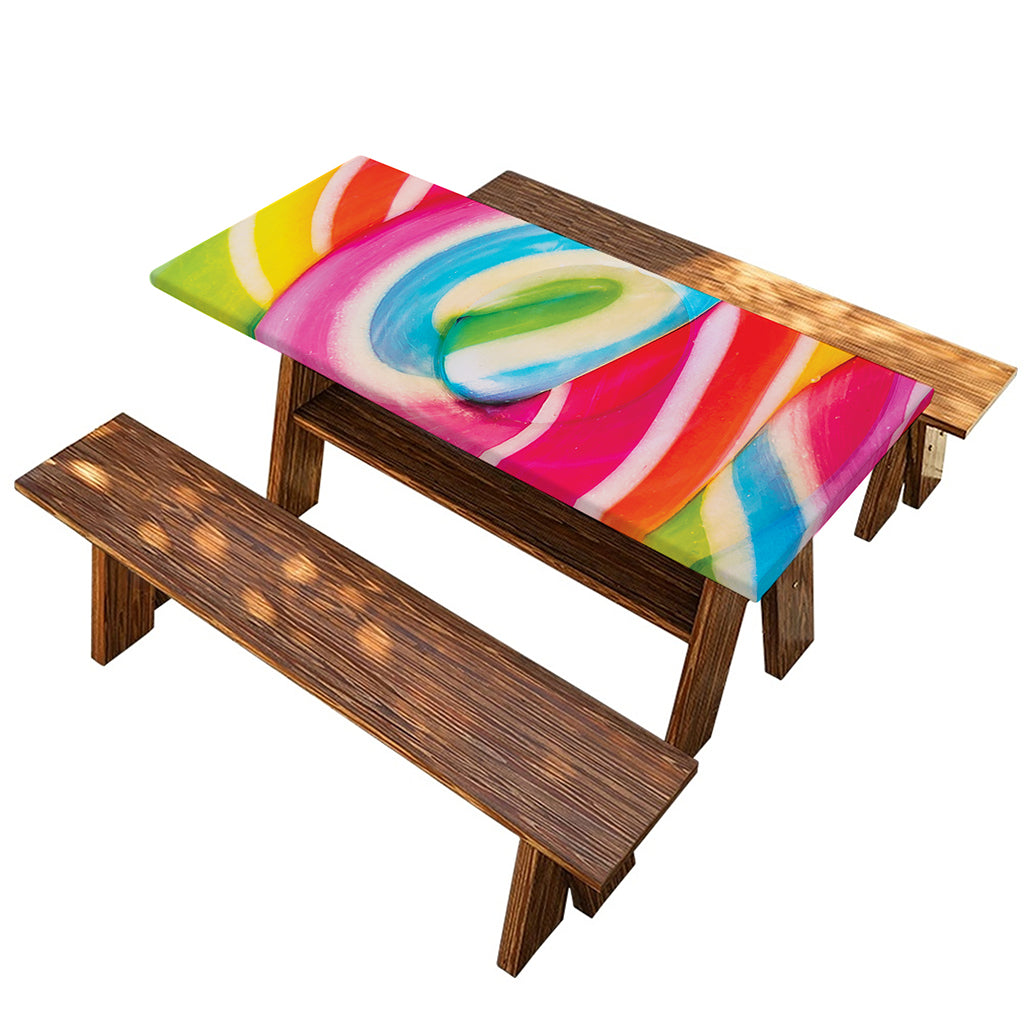Rainbow Swirl Candy Print Picnic Table Cover