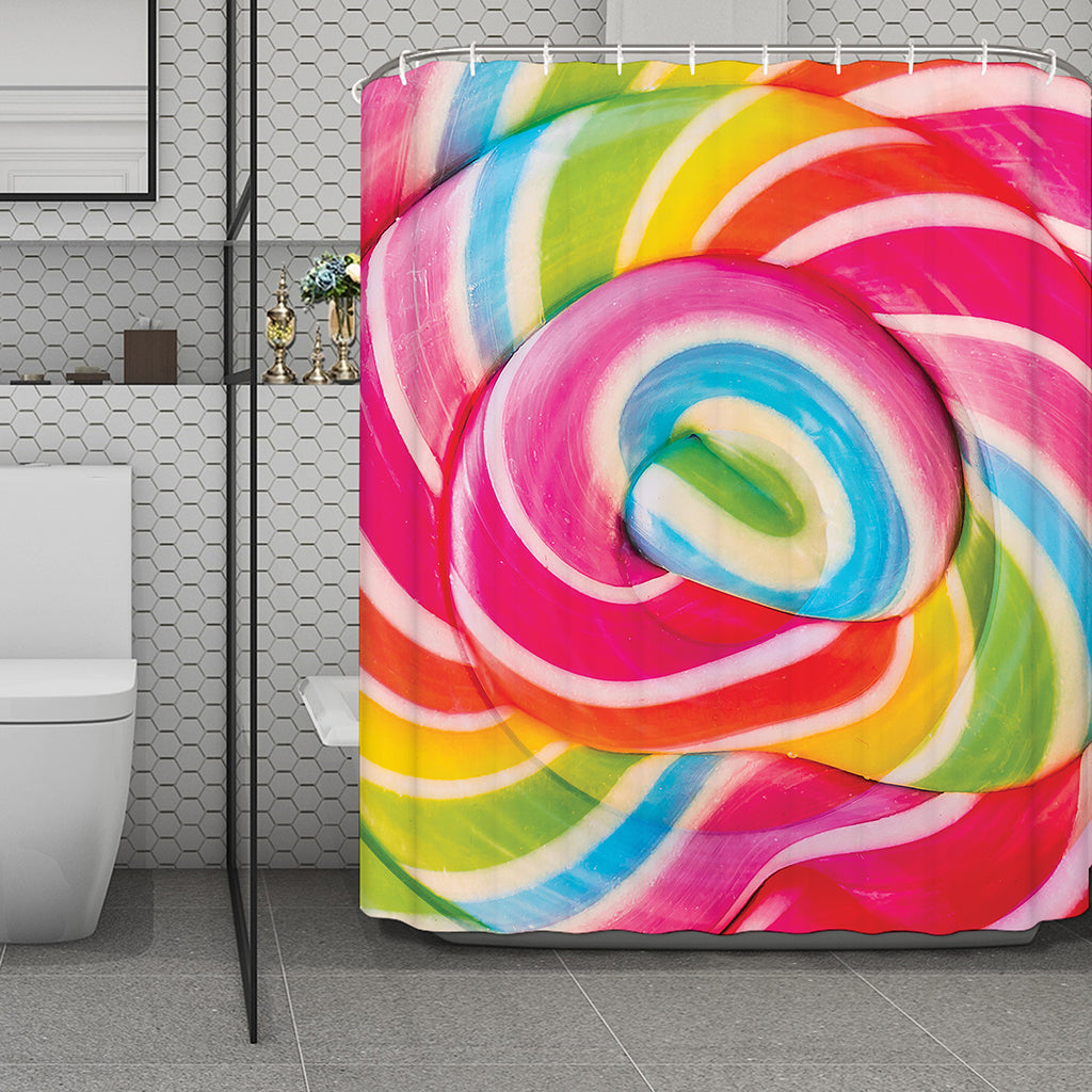 Rainbow Swirl Candy Print Polyester Shower Curtain