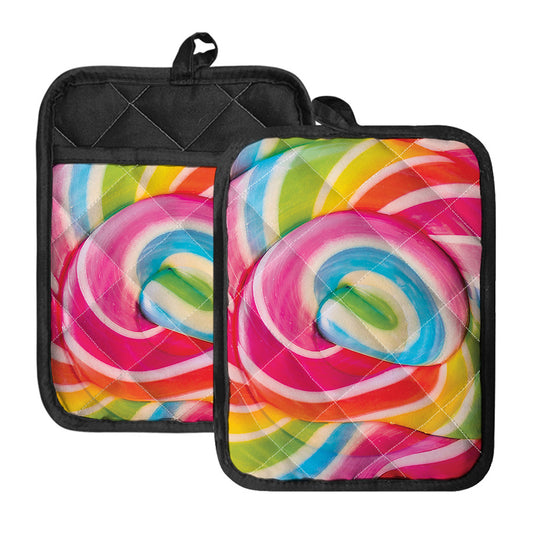 Rainbow Swirl Candy Print Pot Holders With Pocket