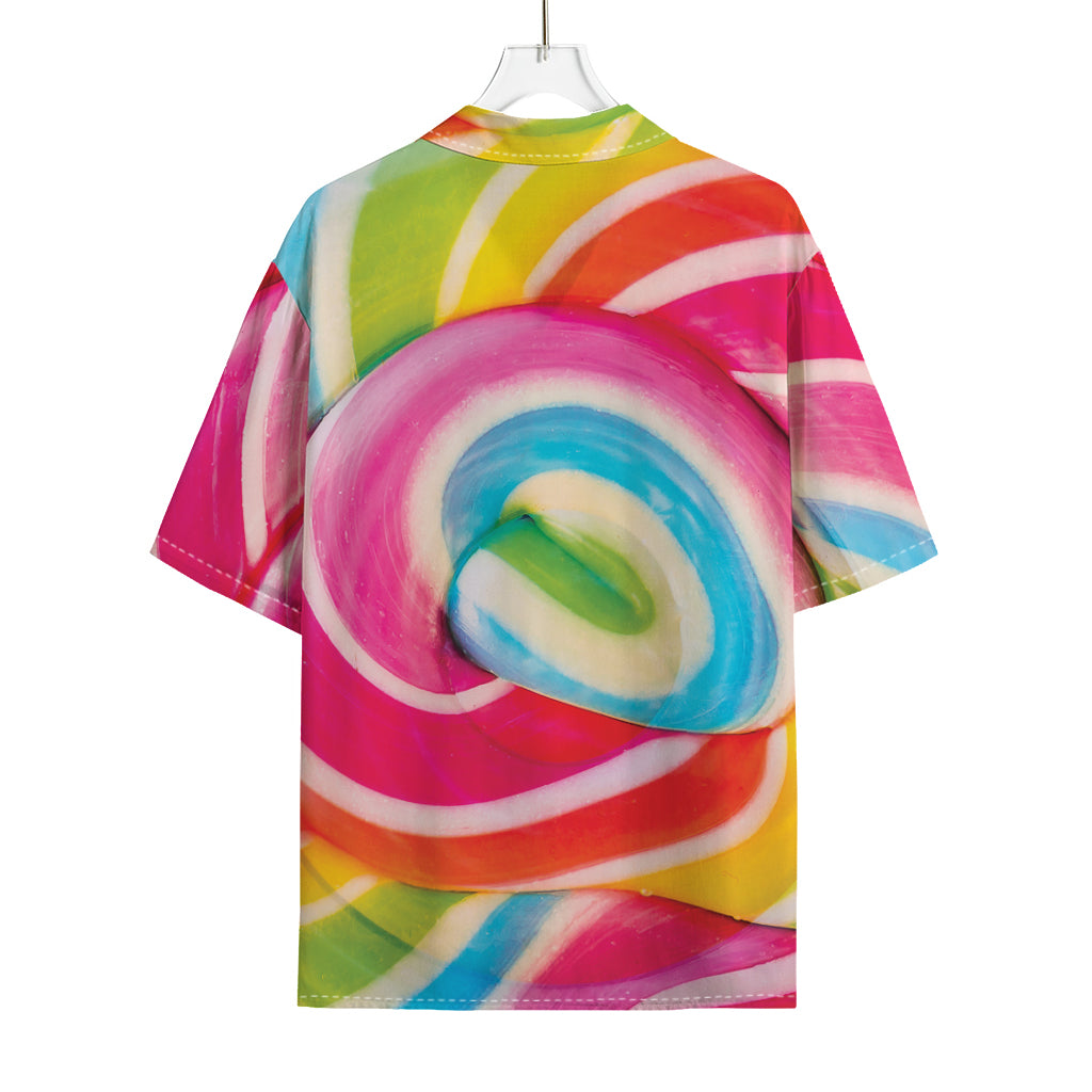 Rainbow Swirl Candy Print Rayon Hawaiian Shirt