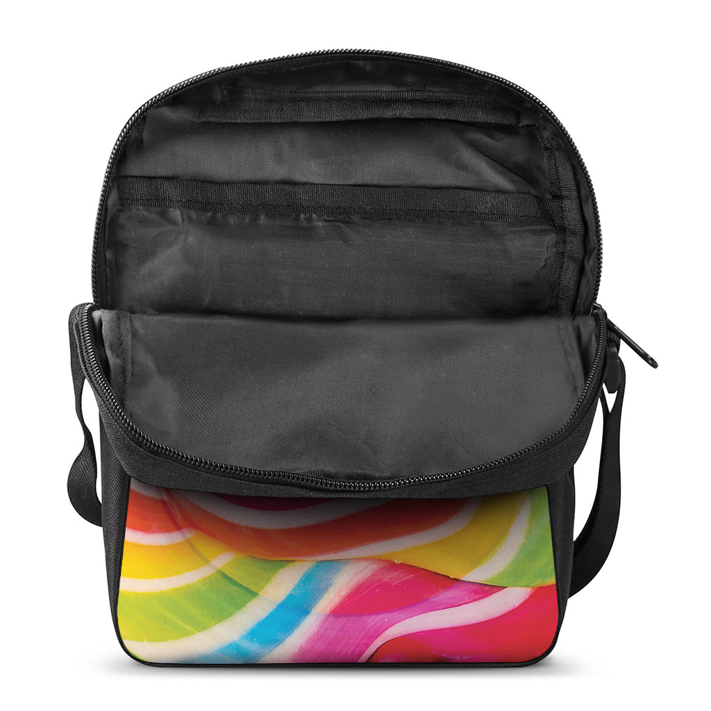 Rainbow Swirl Candy Print Rectangular Crossbody Bag