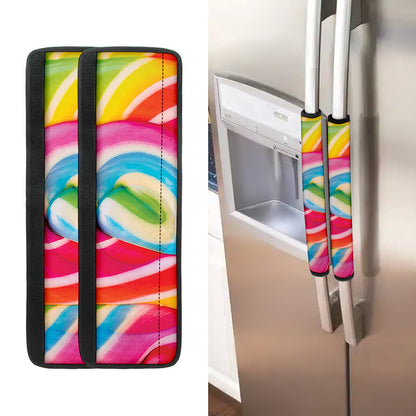 Rainbow Swirl Candy Print Refrigerator Handle Covers
