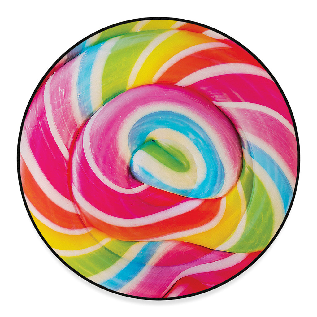 Rainbow Swirl Candy Print Round Floor Mat