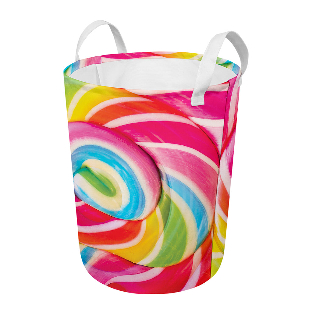 Rainbow Swirl Candy Print Round Laundry Basket